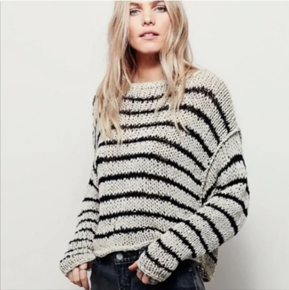 Free People Over And Easy Striped Cropped Sweater Size Small